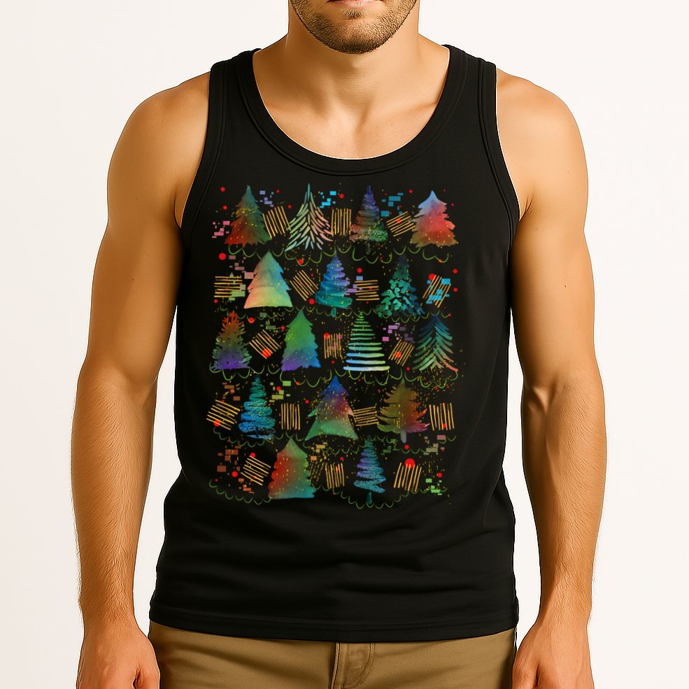Colorful Christmas Watercolor Tree Pattern Tank Top