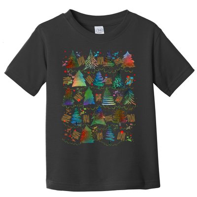 Colorful Christmas Watercolor Tree Pattern Toddler T-Shirt
