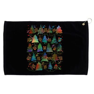 Colorful Christmas Watercolor Tree Pattern Grommeted Golf Towel