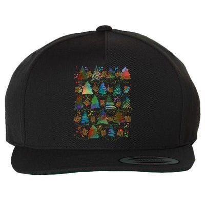 Colorful Christmas Watercolor Tree Pattern Wool Snapback Cap