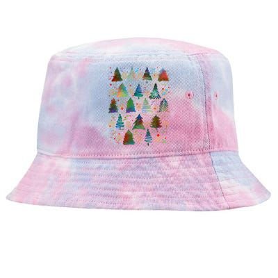 Colorful Christmas Watercolor Tree Pattern Tie-Dyed Bucket Hat