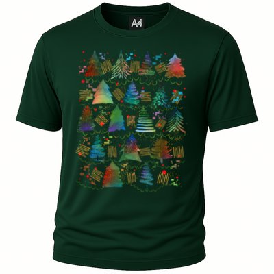 Colorful Christmas Watercolor Tree Pattern Performance Shirt