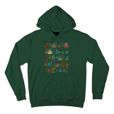 Colorful Christmas Watercolor Tree Pattern Hoodie