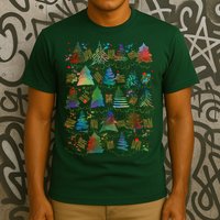 Colorful Christmas Watercolor Tree Pattern T-Shirt