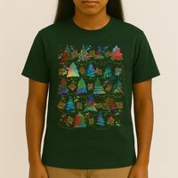 Colorful Christmas Watercolor Tree Pattern T-Shirt