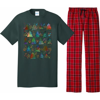 Colorful Christmas Watercolor Tree Pattern Pajama Set