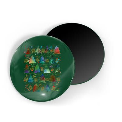 Colorful Christmas Watercolor Tree Pattern Magnet