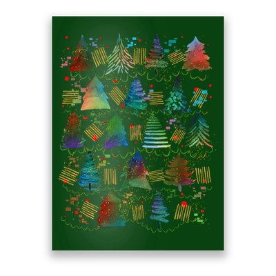 Colorful Christmas Watercolor Tree Pattern Poster