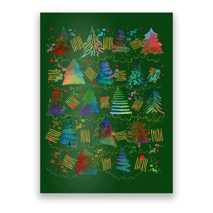 Colorful Christmas Watercolor Tree Pattern Poster