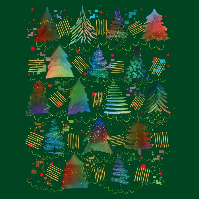 Colorful Christmas Watercolor Tree Pattern Poster