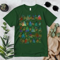 Colorful Christmas Watercolor Tree Pattern Premium T-Shirt