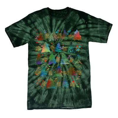 Colorful Christmas Watercolor Tree Pattern Tie-Dye T-Shirt