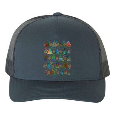 Colorful Christmas Watercolor Tree Pattern Yupoong Adult 5-Panel Trucker Hat