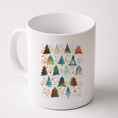 Colorful Christmas Watercolor Tree Pattern Coffee Mug