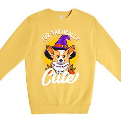 Cute Corgi Wearing Witch Hat FurTastically Cute Gift Premium Crewneck Sweatshirt