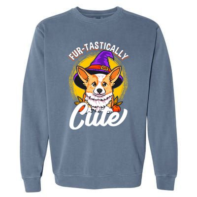 Cute Corgi Wearing Witch Hat FurTastically Cute Gift Garment-Dyed Sweatshirt