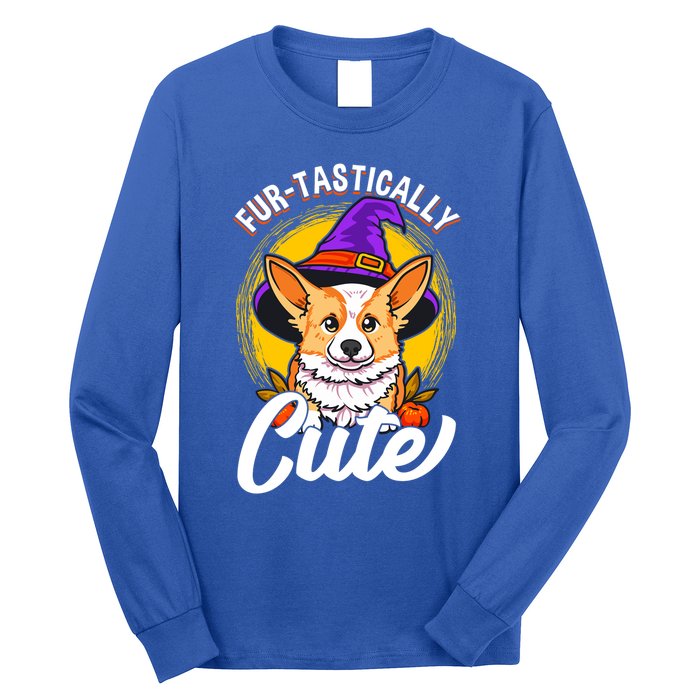 Cute Corgi Wearing Witch Hat FurTastically Cute Gift Long Sleeve Shirt