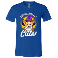 Cute Corgi Wearing Witch Hat FurTastically Cute Gift V-Neck T-Shirt