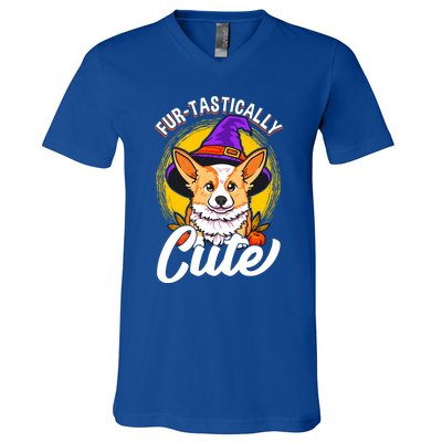 Cute Corgi Wearing Witch Hat FurTastically Cute Gift V-Neck T-Shirt