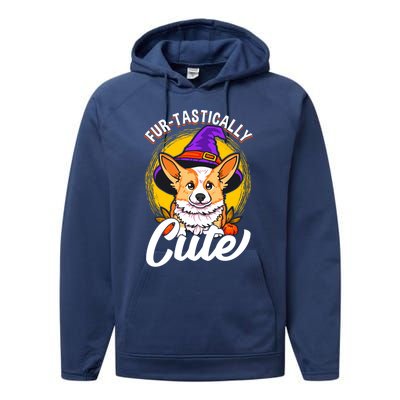 Cute Corgi Wearing Witch Hat FurTastically Cute Gift Performance Fleece Hoodie