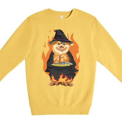 Cute Corgi With Witch Hat Corgi Halloween Cute Gift Premium Crewneck Sweatshirt