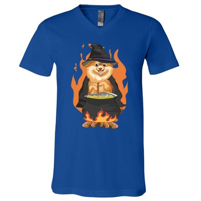 Cute Corgi With Witch Hat Corgi Halloween Cute Gift V-Neck T-Shirt