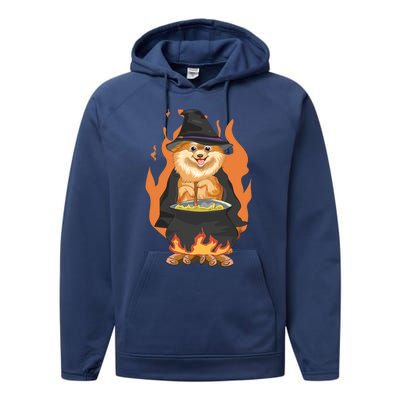 Cute Corgi With Witch Hat Corgi Halloween Cute Gift Performance Fleece Hoodie