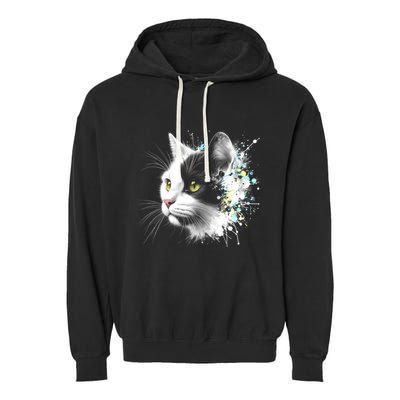 Cute Cat With Cool Eyes And Paint Splash Funny Gift Garment-Dyed Fleece Hoodie
