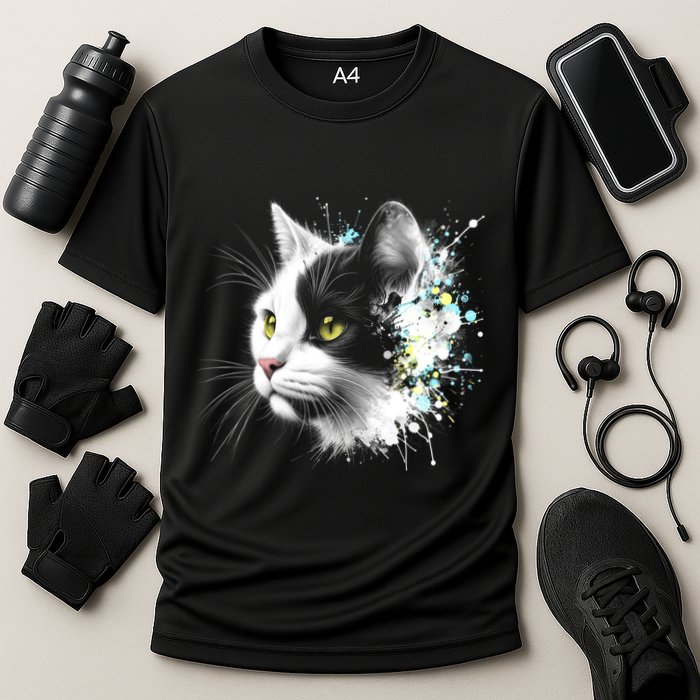 Cute Cat With Cool Eyes And Paint Splash Funny Gift Cooling Performance Crew T-Shirt