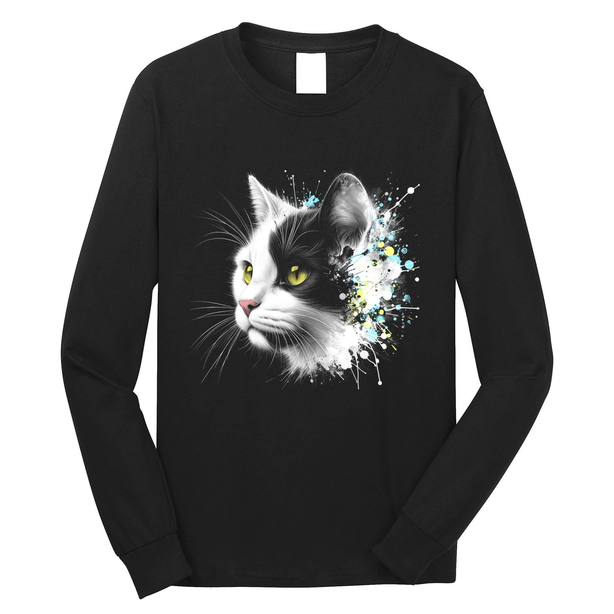 Cute Cat With Cool Eyes And Paint Splash Funny Gift Long Sleeve Shirt