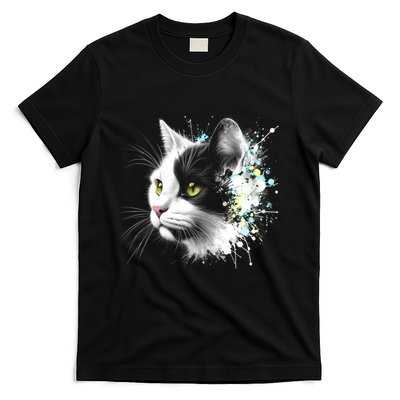 Cute Cat With Cool Eyes And Paint Splash Funny Gift T-Shirt