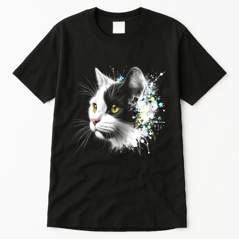 Cute Cat With Cool Eyes And Paint Splash Funny Gift Tall T-Shirt
