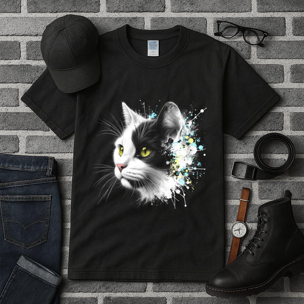 Cute Cat With Cool Eyes And Paint Splash Funny Gift Tall T-Shirt