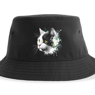 Cute Cat With Cool Eyes And Paint Splash Funny Gift Sustainable Bucket Hat