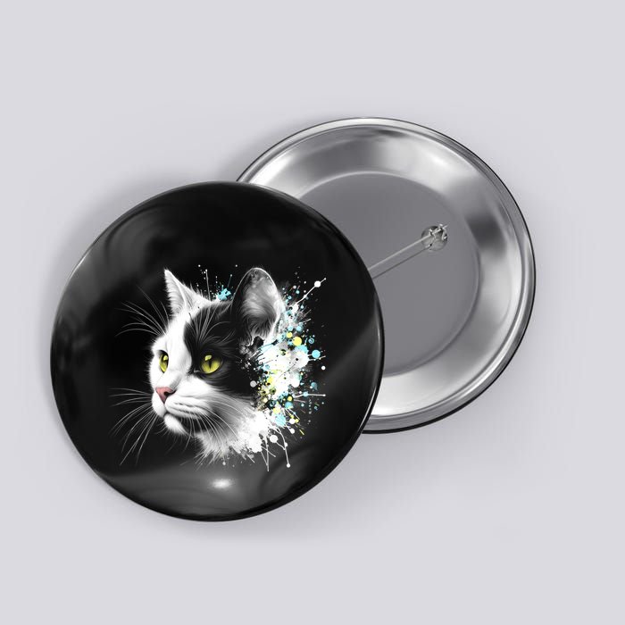 Cute Cat With Cool Eyes And Paint Splash Funny Gift Button