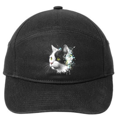 Cute Cat With Cool Eyes And Paint Splash Funny Gift 7-Panel Snapback Hat