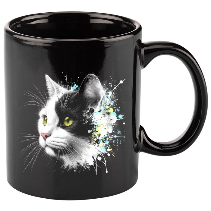 Cute Cat With Cool Eyes And Paint Splash Funny Gift 11oz C Handle Ceramic Mug
