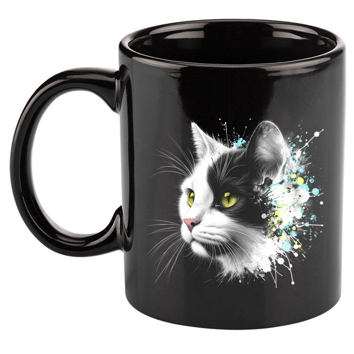 Cute Cat With Cool Eyes And Paint Splash Funny Gift 11oz C Handle Ceramic Mug