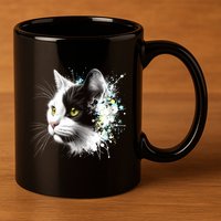 Cute Cat With Cool Eyes And Paint Splash Funny Gift 11oz C Handle Ceramic Mug