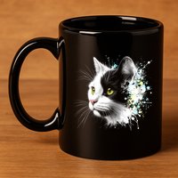 Cute Cat With Cool Eyes And Paint Splash Funny Gift 11oz C Handle Ceramic Mug