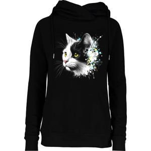 Cute Cat With Cool Eyes And Paint Splash Funny Gift Womens Funnel Neck Pullover Hood