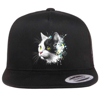 Cute Cat With Cool Eyes And Paint Splash Funny Gift Flatbill Hat