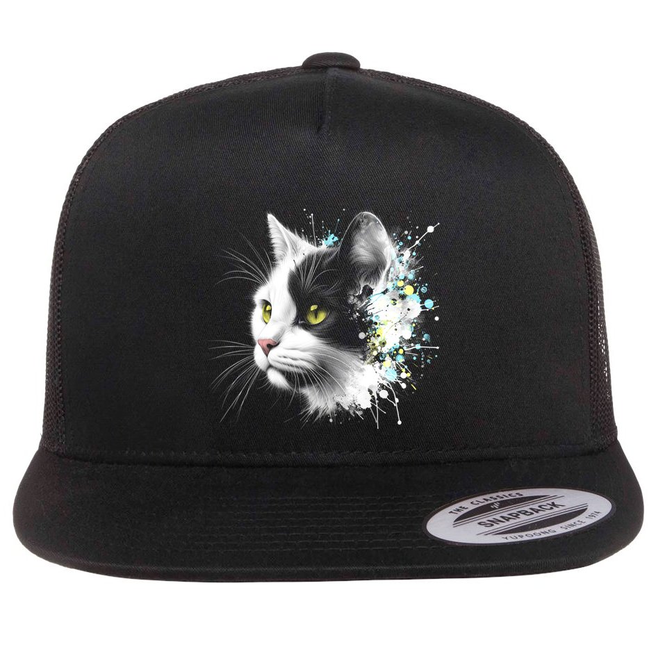 Cute Cat With Cool Eyes And Paint Splash Funny Gift Flat Bill Trucker Hat