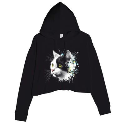 Cute Cat With Cool Eyes And Paint Splash Funny Gift Crop Fleece Hoodie