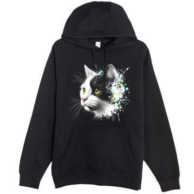 Cute Cat With Cool Eyes And Paint Splash Funny Gift Premium Pullover Hoodie