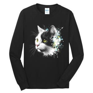 Cute Cat With Cool Eyes And Paint Splash Funny Gift Tall Long Sleeve T-Shirt