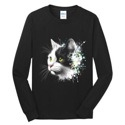 Cute Cat With Cool Eyes And Paint Splash Funny Gift Tall Long Sleeve T-Shirt