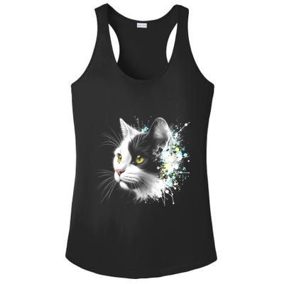 Cute Cat With Cool Eyes And Paint Splash Funny Gift Ladies PosiCharge Competitor Racerback Tank