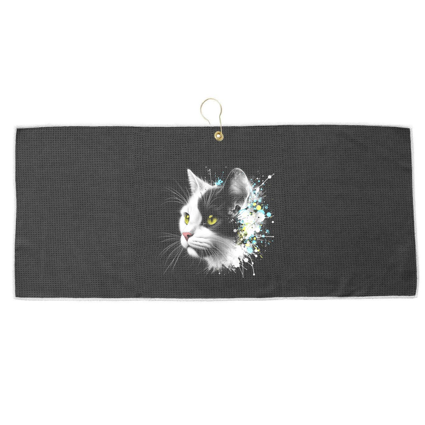 Cute Cat With Cool Eyes And Paint Splash Funny Gift Large Microfiber Waffle Golf Towel