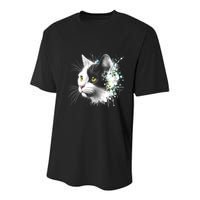 Cute Cat With Cool Eyes And Paint Splash Funny Gift Youth Performance Sprint T-Shirt